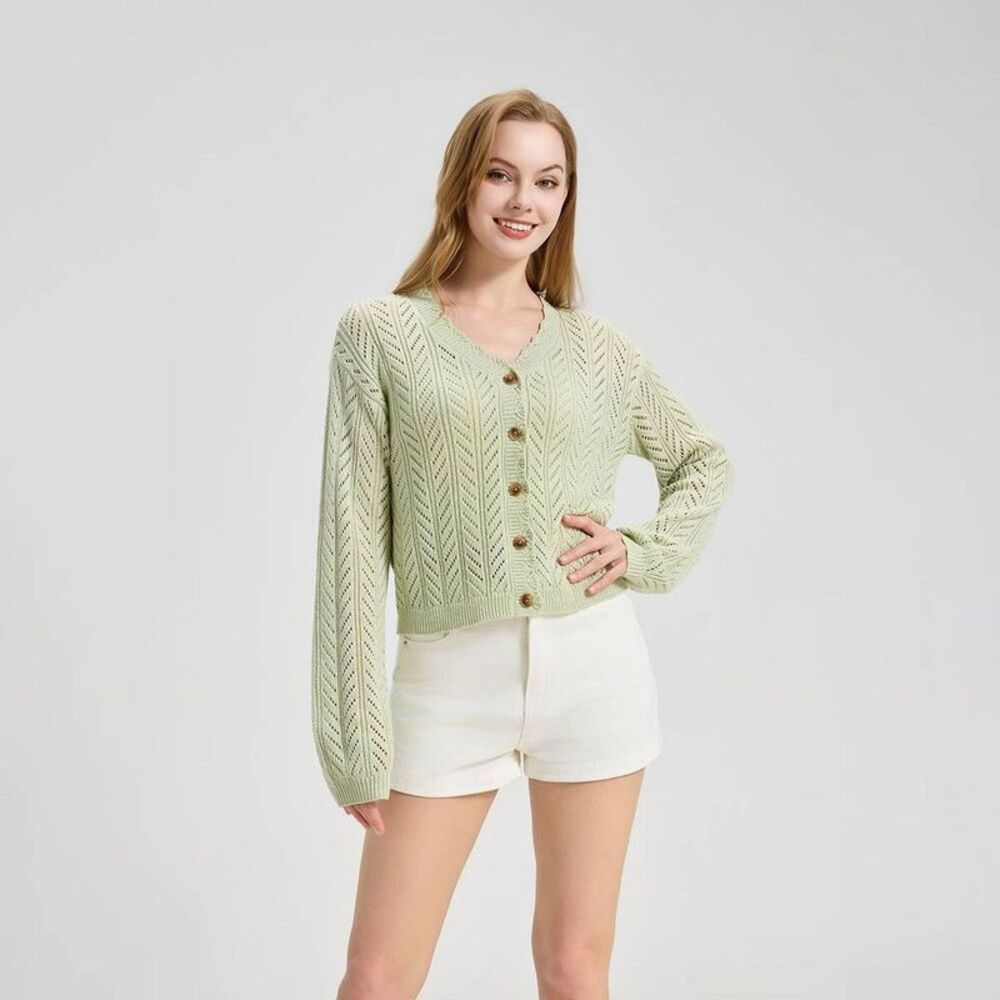 Wild Fable - Women's Pointelle Cardigan Sweater - Wild Fable Gr Green